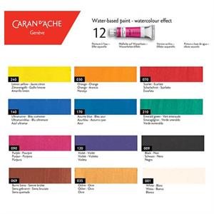 Caran D'Ache Box of 12 Tubes of Paint and Paintbrush